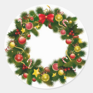 Pegatina Redonda Navidades festivos Wreath verde rojo