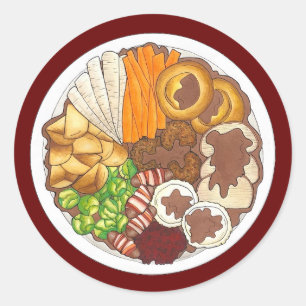 Pegatina Redonda Navidades Fiesta de cena Gran Bretaña Festividad c