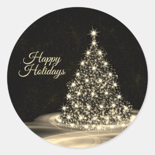Pegatina Redonda Navidades Fiesta Golden Shiny Tree Black