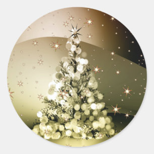 Pegatina Redonda Navidades Fiesta Golden Tree Shiny Sparkle Stars