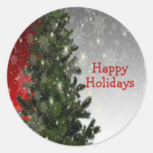 Pegatina Redonda Navidades Fiesta Green Tree Red Silver Snowflakes