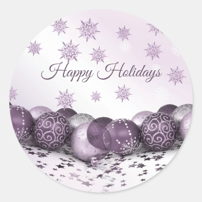 Pegatina Redonda Navidades Fiesta Pink Purple Ornamakes Snowflakes (Anverso)