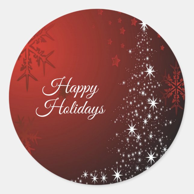 Pegatina Redonda Navidades Fiesta White Stars Tree Copos de nieve r (Anverso)