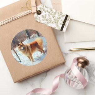 Pegatina Redonda Navidades finlandeses de spitz Let It Snow