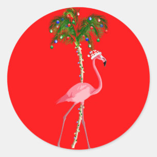 Pegatina Redonda Navidades Flamingo