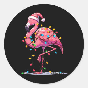 Pegatina Redonda Navidades Flamingo Lover Santa Xmas Mujeres Hombre