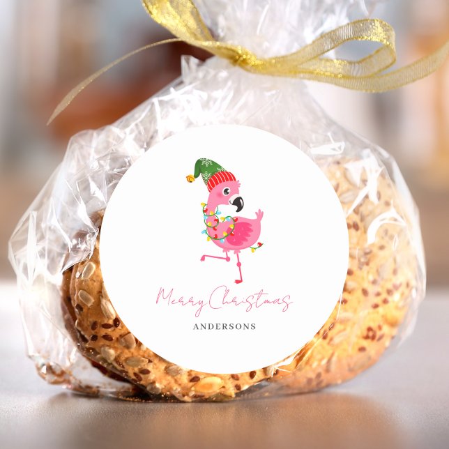 Pegatina Redonda Navidades Flamingo Rosa Personalizados (Subido por el creador)