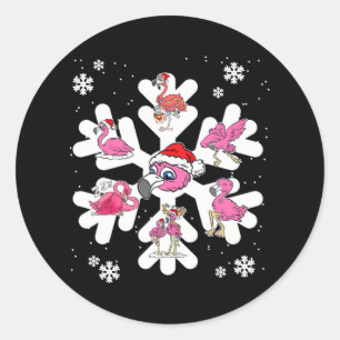 Pegatina Redonda Navidades Flamingo Snowflake Pajama Cuesta Dabbing