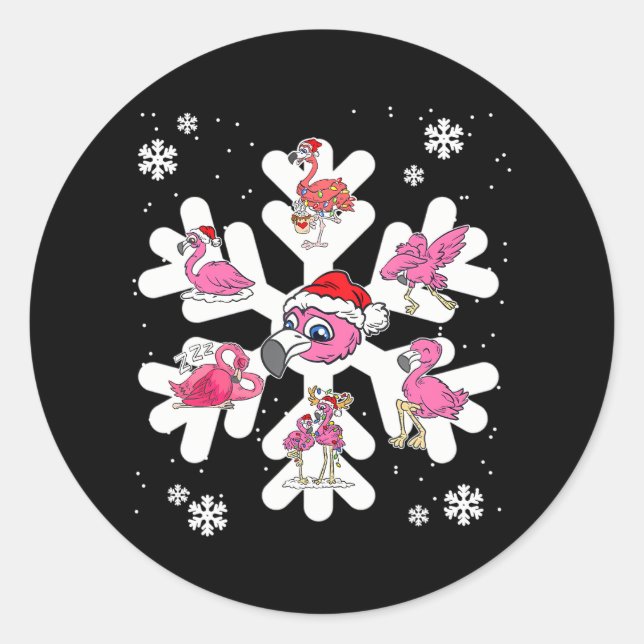 Pegatina Redonda Navidades Flamingo Snowflake Pajama Cuesta Dabbing (Anverso)