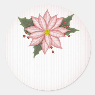 Pegatina Redonda Navidades Flor rosa de Poinsetta