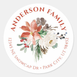 Pegatina Redonda Navidades florales de acuarela Pequeñas etiquetas 