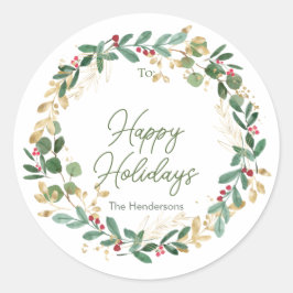 Pegatina Redonda Navidades Foliage Red Berry Label