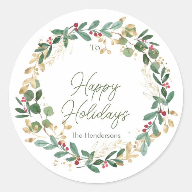 Pegatina Redonda Navidades Foliage Red Berry Label (Anverso)