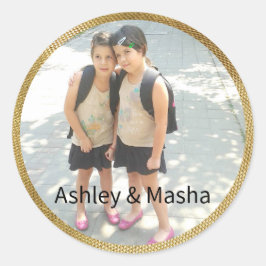 Pegatina Redonda Navidades Foto Marco dorado monogramado