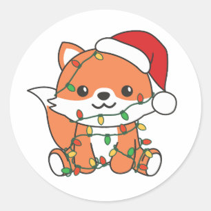Pegatina Redonda Navidades Fox de Animales de Invierno