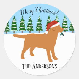 Pegatina Redonda Navidades Fox Red Labrador Santa Hat