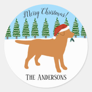 Pegatina Redonda Navidades Fox Red Labrador Santa Hat