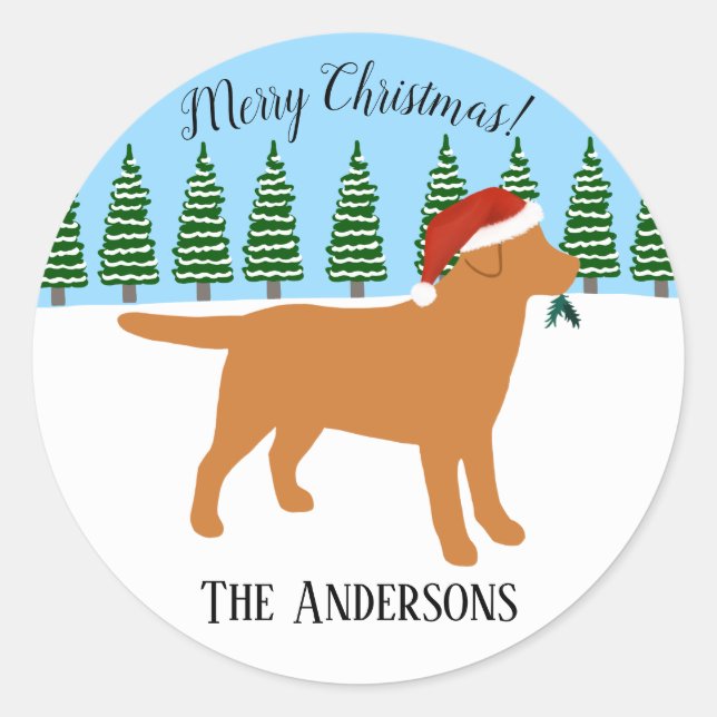Pegatina Redonda Navidades Fox Red Labrador Santa Hat (Anverso)