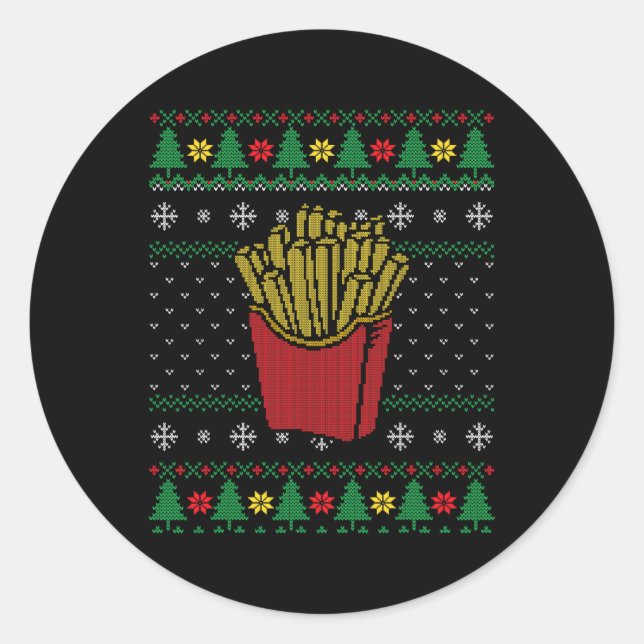 Pegatina Redonda Navidades Fries Feo Ugly Sweater (Anverso)