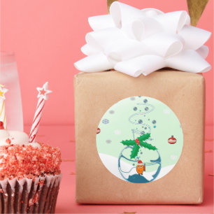 Pegatina Redonda Navidades Funny Mascota Goldfish