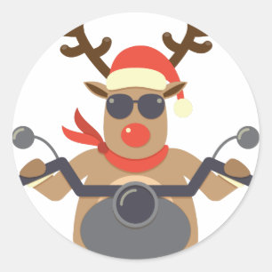 Pegatina Redonda Navidades Funny Rudolf Biker Motorcycle