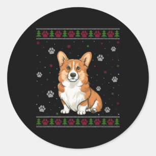 Pegatina Redonda Navidades galeses de Corgi suéter Mascota de Navid