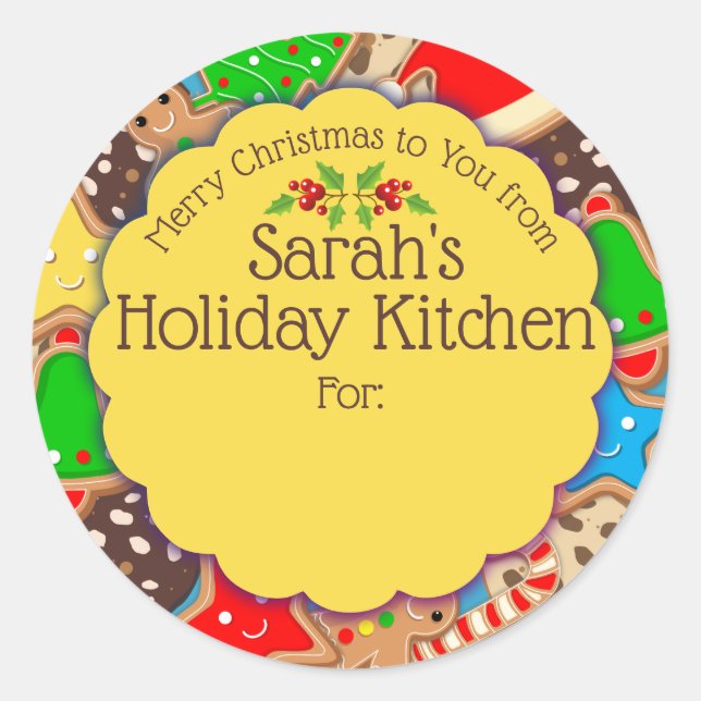 Pegatina Redonda Navidades galletas de jengibre de la cocina de (Anverso)