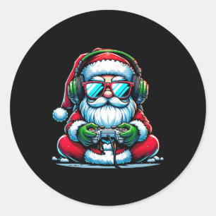 Pegatina Redonda Navidades Gamer Boys videojuego Santa Navidad