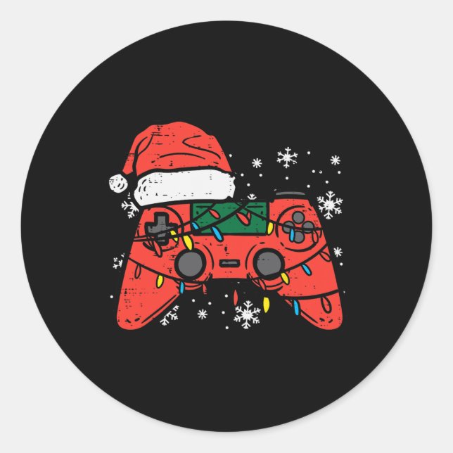 Pegatina Redonda Navidades Gamer Controller Xmas Niños Jóvenes Me (Anverso)