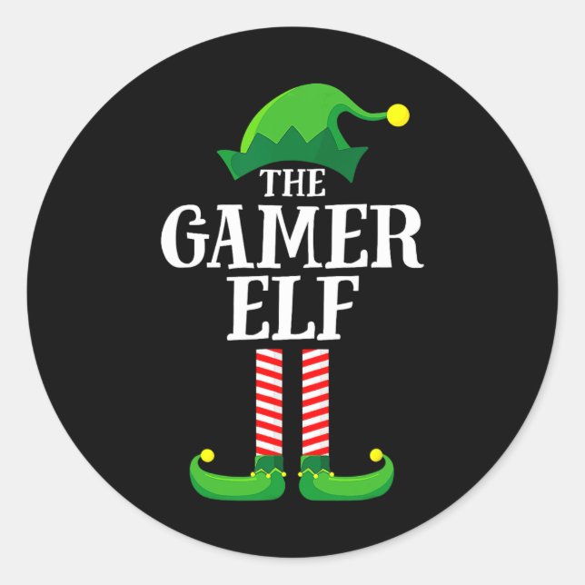 Pegatina Redonda Navidades Gamer Elf Grupo familiar coincidente Chr (Anverso)