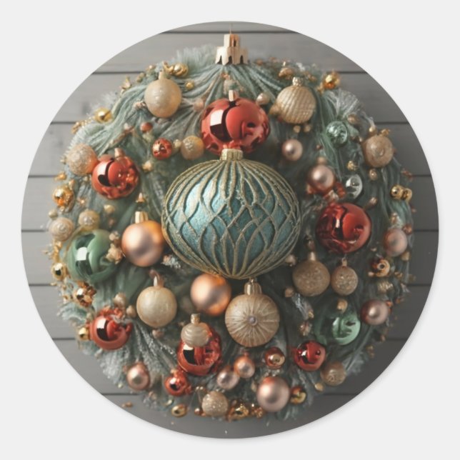 Pegatina Redonda Navidades Garland wreath (Anverso)