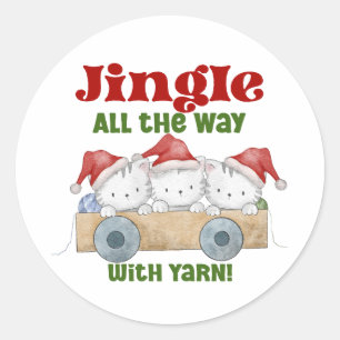 Pegatina Redonda Navidades Gatitos Jingle con Yarn