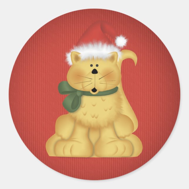 Pegatina Redonda Navidades Gato 1 - Pegatinas de vacaciones (Anverso)