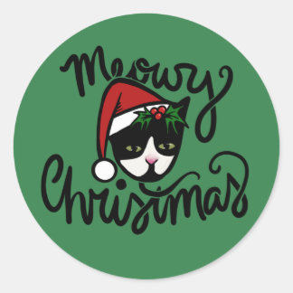 Pegatina Redonda Navidades Gato de Tuxedo