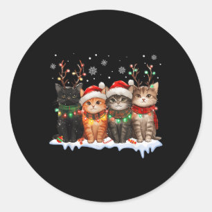 Pegatina Redonda Navidades gatos alumbran a renos Santa Navidades C