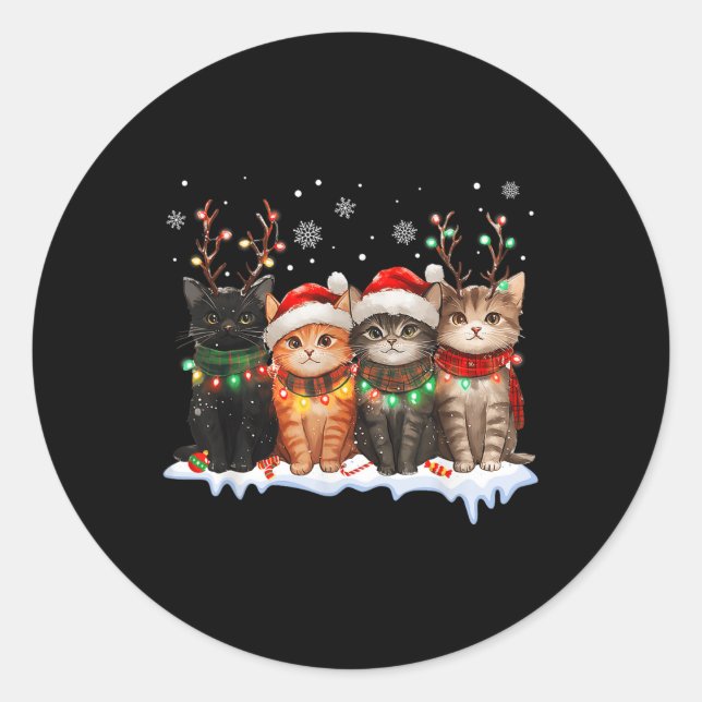 Pegatina Redonda Navidades gatos alumbran a renos Santa Navidades C (Anverso)