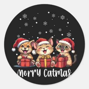 Pegatina Redonda Navidades Gatos Kitty Cats Feliz Navidad