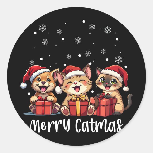 Pegatina Redonda Navidades Gatos Kitty Cats Feliz Navidad (Anverso)