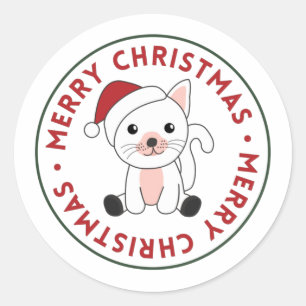 Pegatina Redonda Navidades Gatos Nieve Animales De Invierno Gatos C