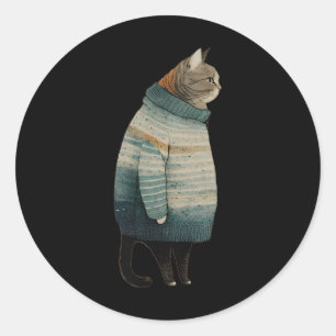 Pegatina Redonda Navidades Gatos se burlan de gato gordo Mascota Gr