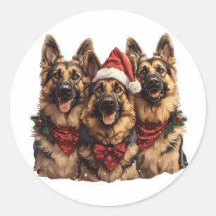 Pegatina Redonda Navidades German Shepherd Dogs