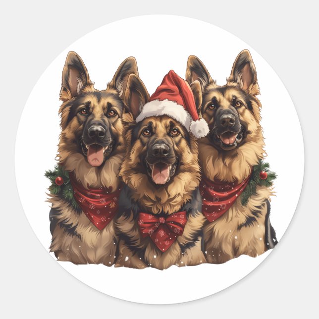 Pegatina Redonda Navidades German Shepherd Dogs (Anverso)