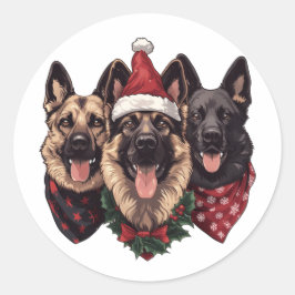 Pegatina Redonda Navidades German Shepherd Dogs