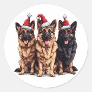 Pegatina Redonda Navidades German Shepherd Santa Dogs