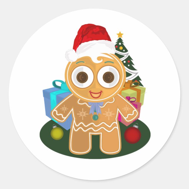 Pegatina Redonda Navidades - Ginger Bread Man (Anverso)