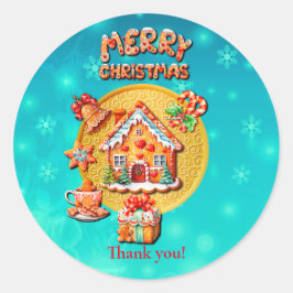 Pegatina Redonda Navidades Gingerbread Candy House y Año Nuevo