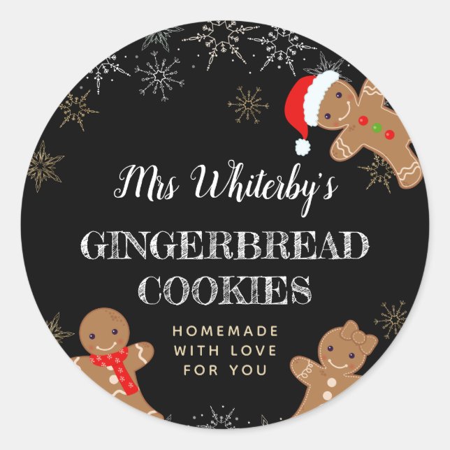 Pegatina Redonda Navidades Gingerbread Cookie casera negro (Anverso)