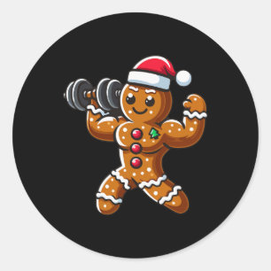 Pegatina Redonda Navidades Gingerbread Halterofilia Man Workout Bo