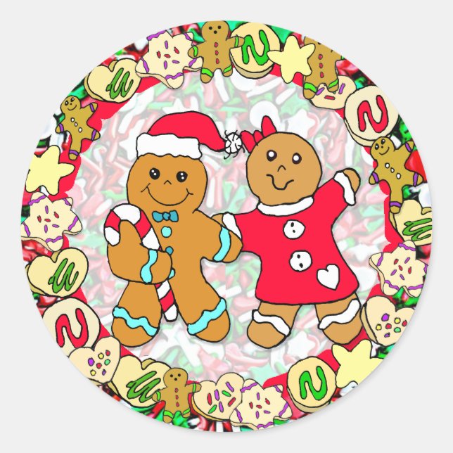 Pegatina Redonda Navidades Gingerbread hombre y mujer Candy Sprinkl (Anverso)