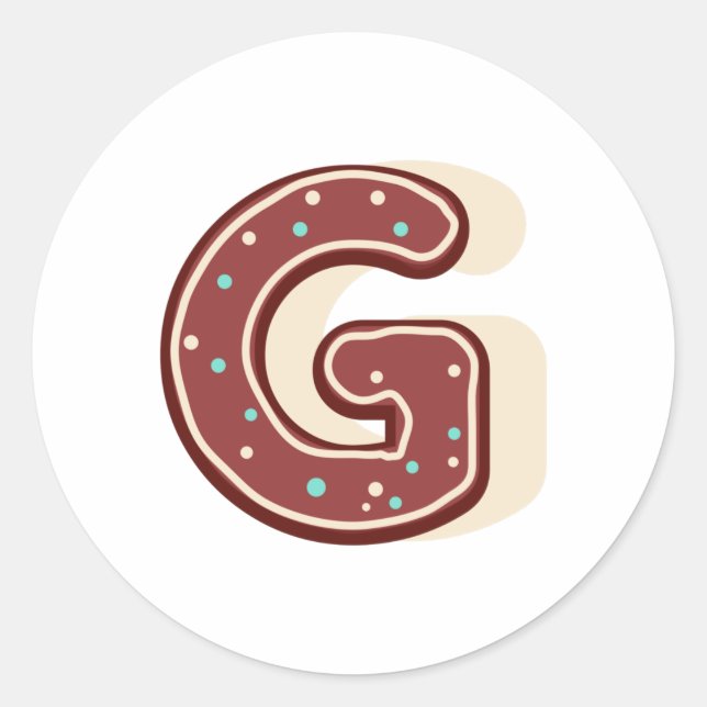 Pegatina Redonda Navidades Gingerbread Letra inicial Monograma G (Anverso)